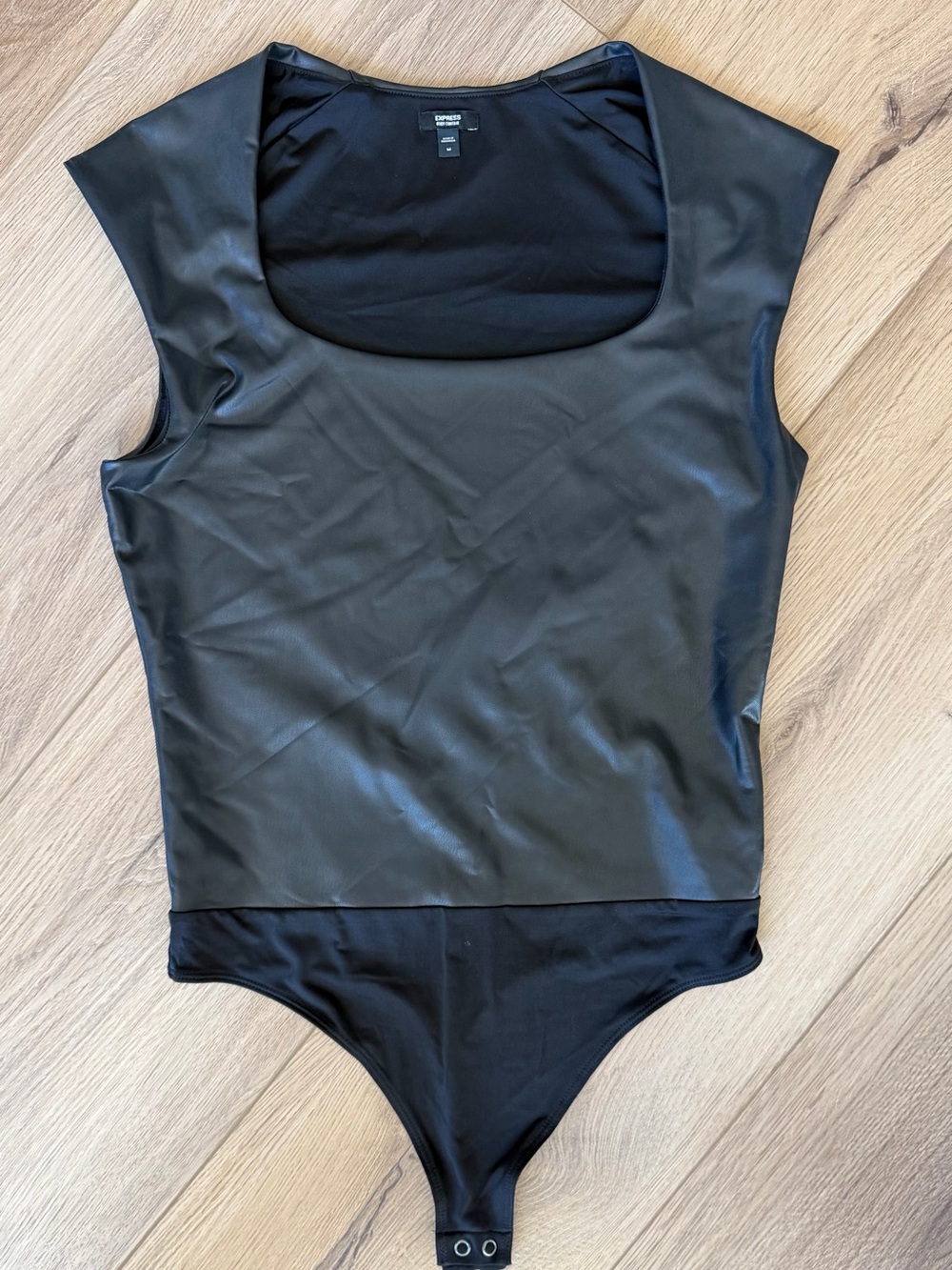 Black Faux Leather Express Body Contour Bodysuit